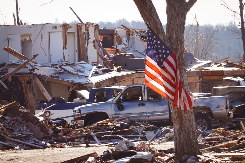Circle C Relief team serving families with donated items after a disaster